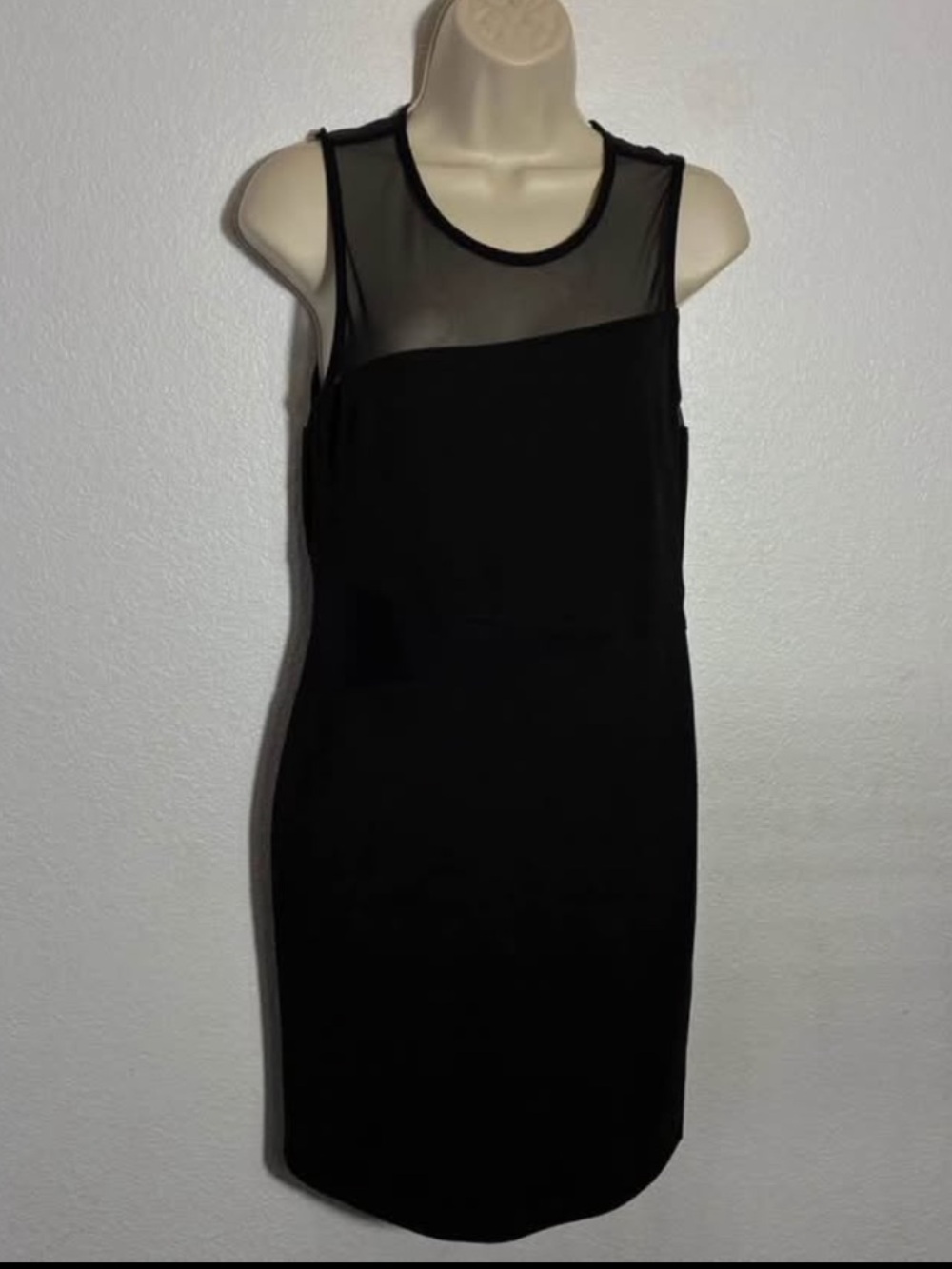 Sleeveless Black Sheer Yoke Shift Dress Size Large